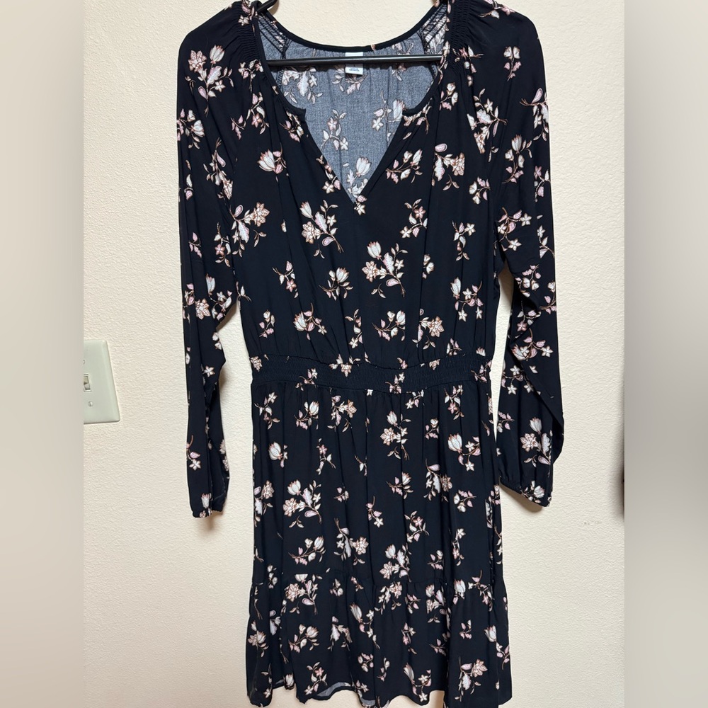 Old Navy Navy Black Floral Long Sleeve Dress
